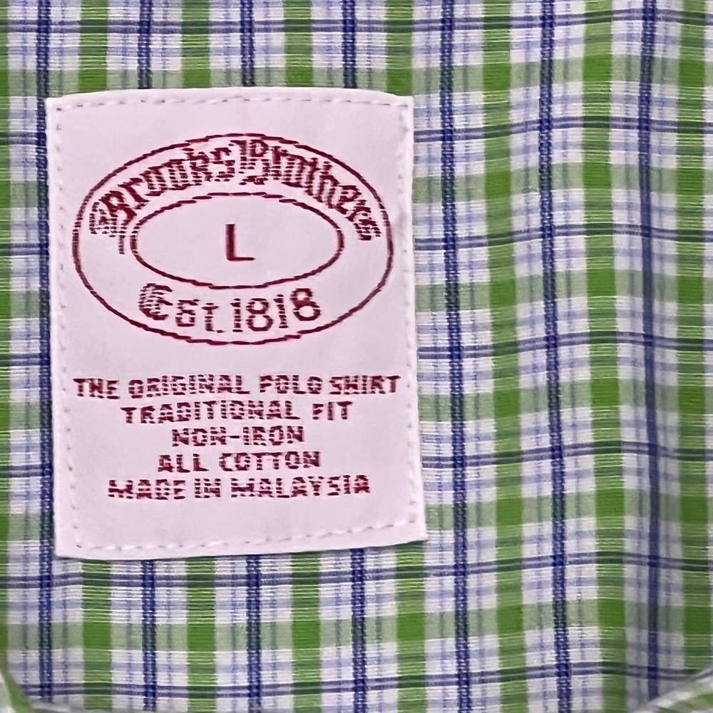 Brooks Brothers Button Down Mens L Green Blue Check Traditional Fit Short Sleeve - Picture 3 of 10